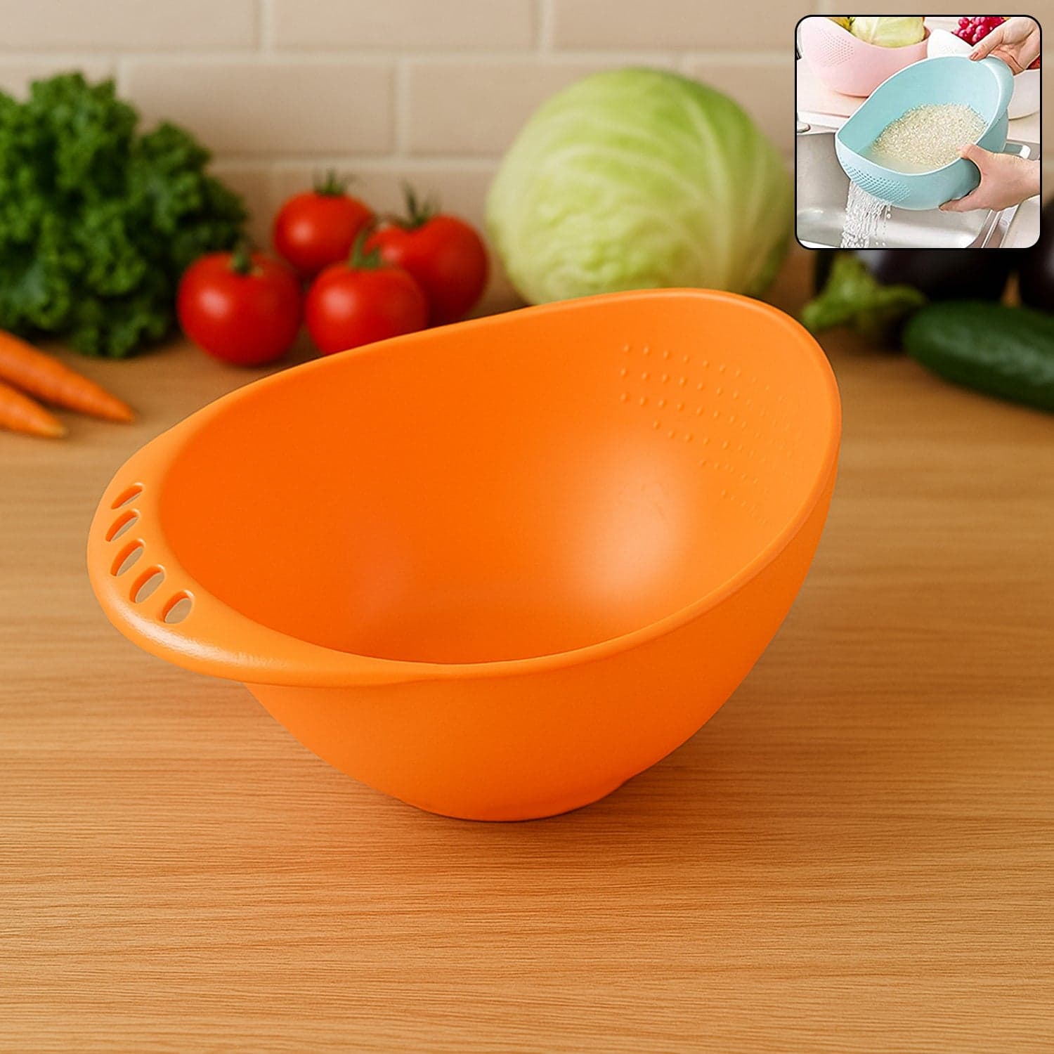 Virgin Rice Bowl Durable Plastic Strainer, Water Strainer | Vegetable & Fruits Washing Bowl thumbnail 1
