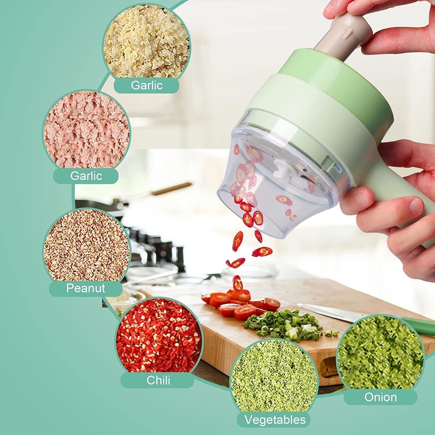 4 in 1 Electric Handheld Cooking Hammer Vegetable Cutter Set Electric Food Chopper Multifunction Vegetable Fruit Slicer thumbnail 1