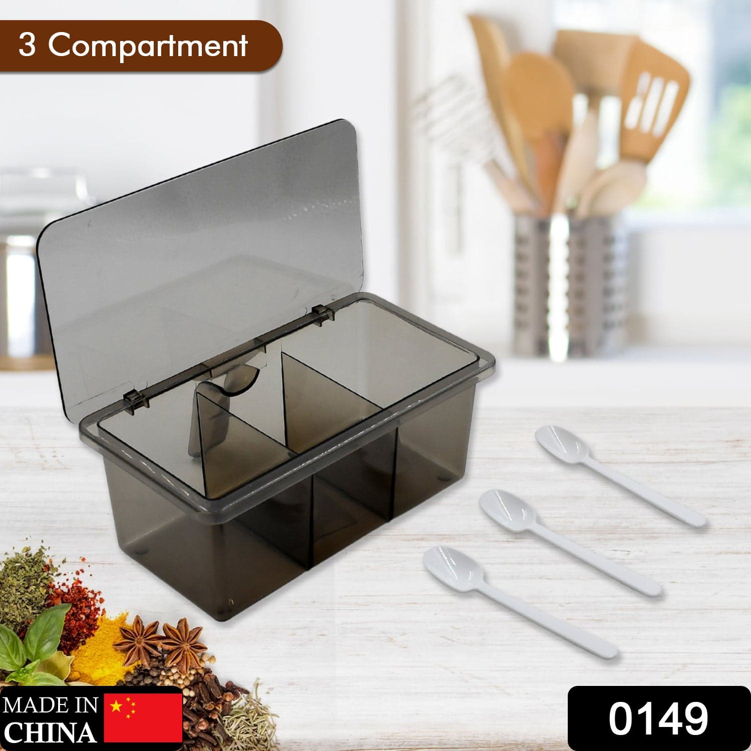 Seasoning Box, Portable Durable 3 Divided Sections With Lid Spice Box Serving Set, For Bars, Restaurants Coffee Shops, Hotels thumbnail 2