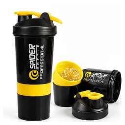 Black and Yellow Plastic 500 ml Protein Shaker Bottle with Mixing Ball and Storage Compartments