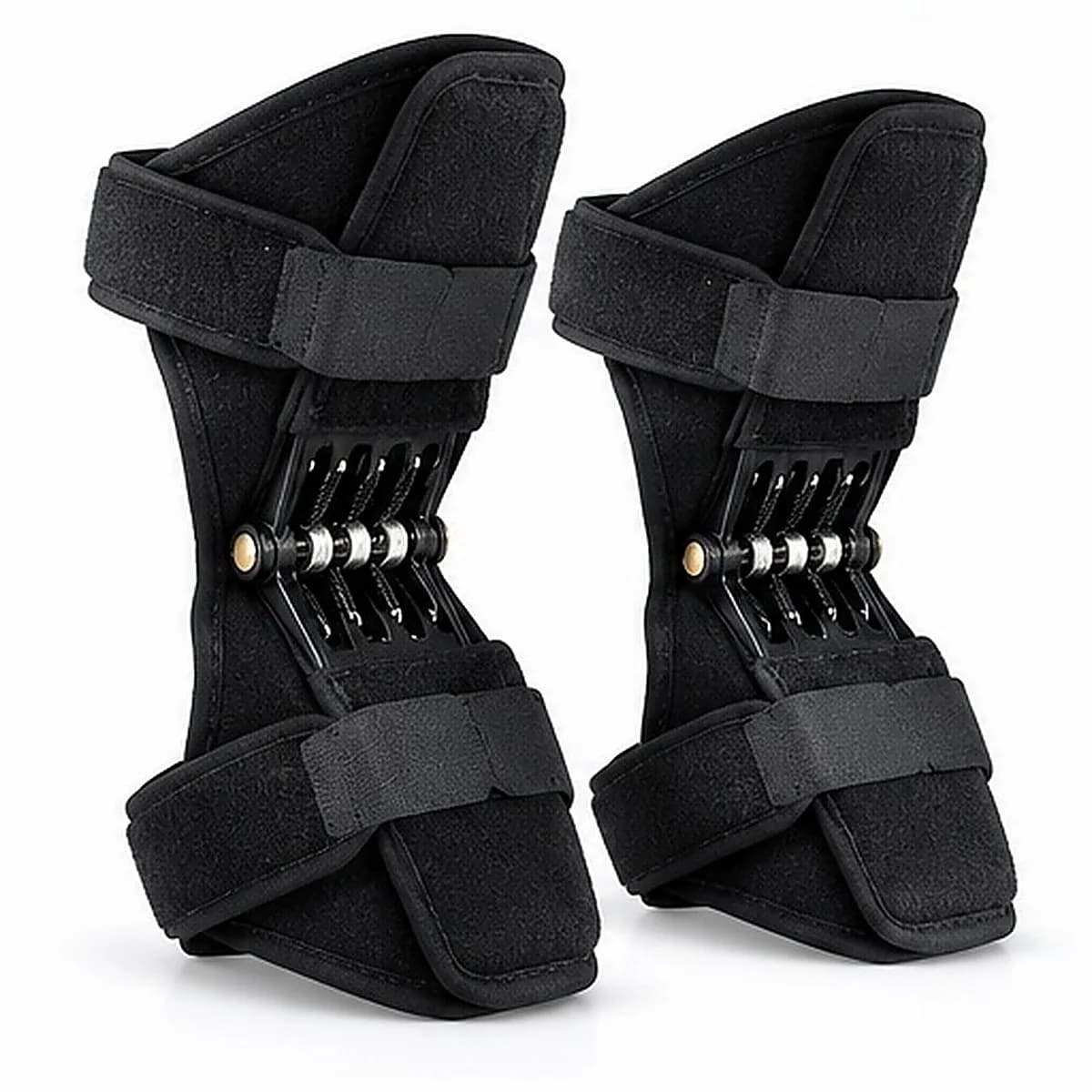 Black Adjustable Hinged Ankle-Foot Support Braces with Multi-Spring Joint and Hook-and-Loop Straps