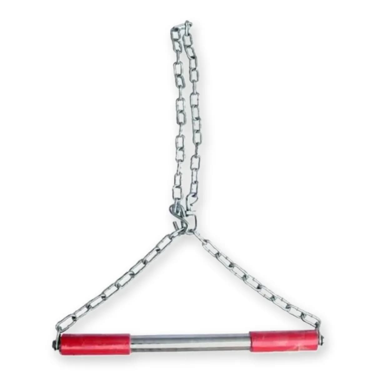Red and Black Metal Chain-Suspended Pull-Up Bar with Padded Hand Grips thumbnail 2
