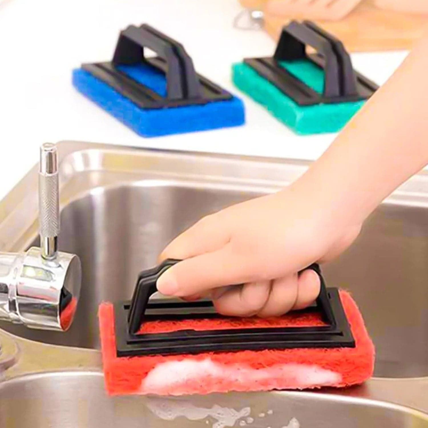 Handle Scrubber Brush widely used by all types of peoples for washing utensils and stuffs in all kinds of bathroom and kitchen places etc. thumbnail 3