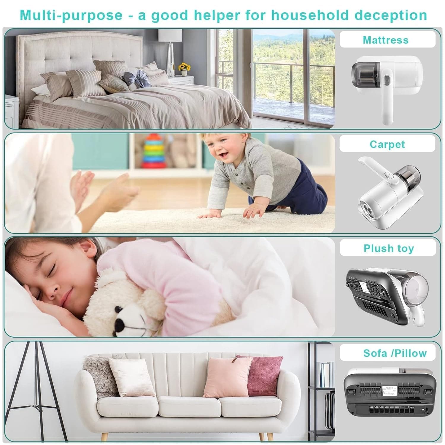 Powerful Suction Portable Handheld Vacuum Cleaner - Low Noise Vacuum Cleaner For Bed - Cordless Vacuum Cleaner For Car Seat Crevices Pillows thumbnail 6