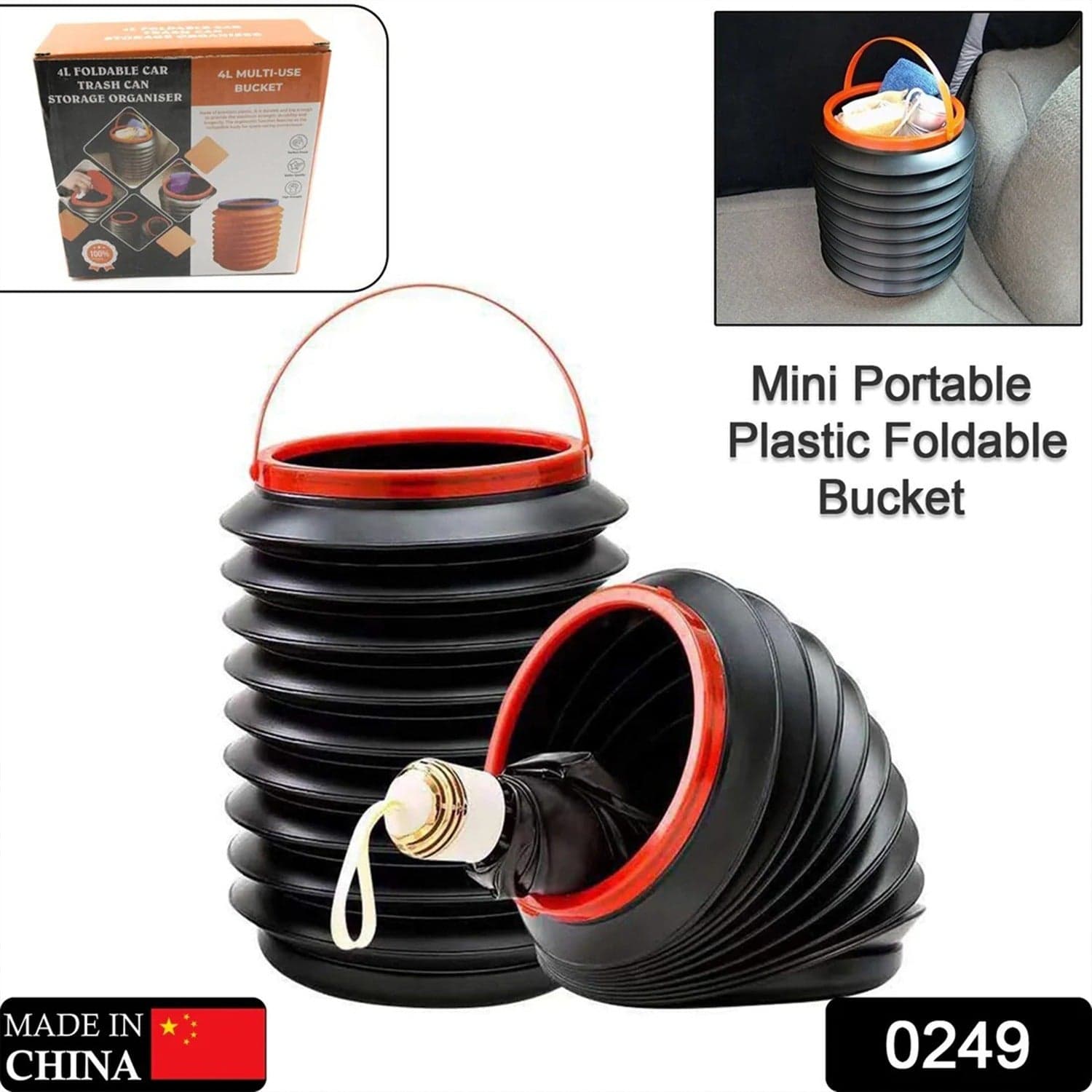 Foldable Storage Bucket , Water Container & Dustbin Multiuse Bucket For Home , Car & Kitchen Use Bucket ID-0249 thumbnail 2