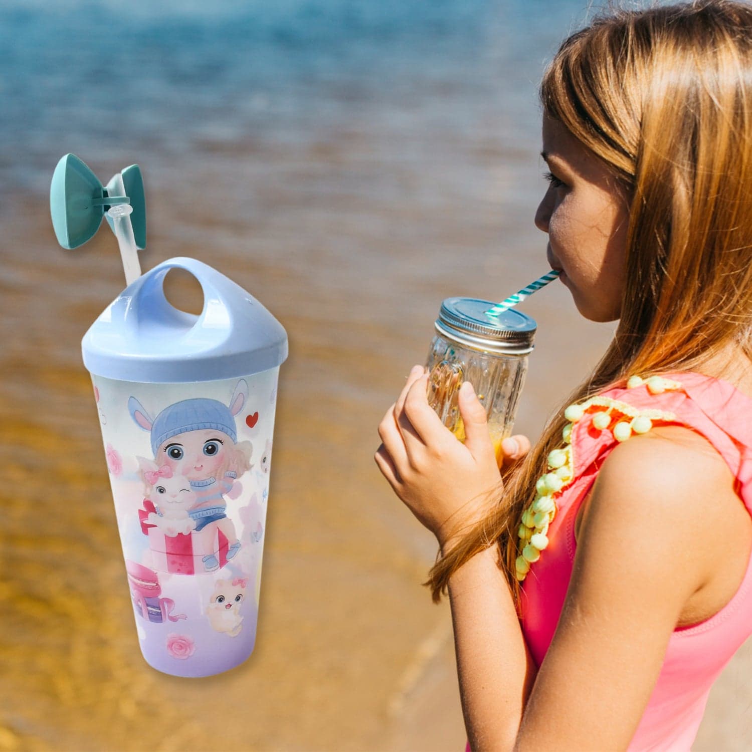 Unicorn Water Bottle with Straw & Lid for Kids (With Light) thumbnail 1