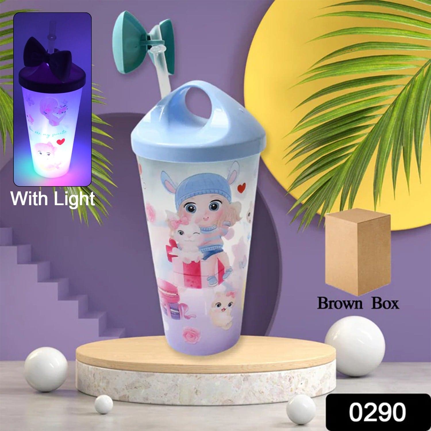 Unicorn Water Bottle with Straw & Lid for Kids (With Light) thumbnail 2