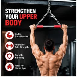 Red and Black Metal Chain-Suspended Pull-Up Bar with Padded Hand Grips