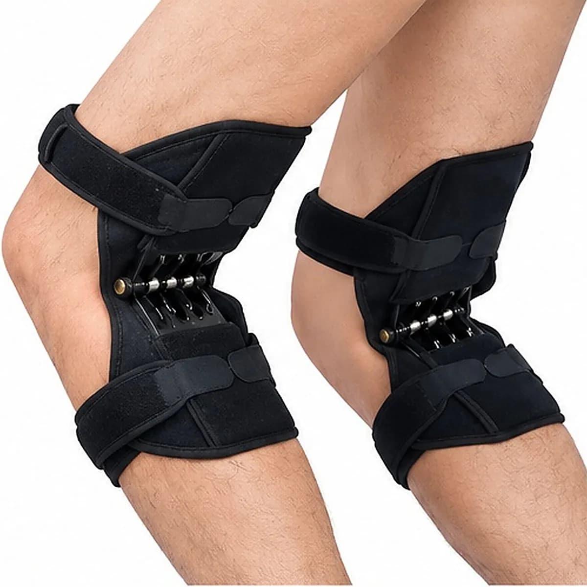 Black Adjustable Hinged Ankle-Foot Support Braces with Multi-Spring Joint and Hook-and-Loop Straps thumbnail 2