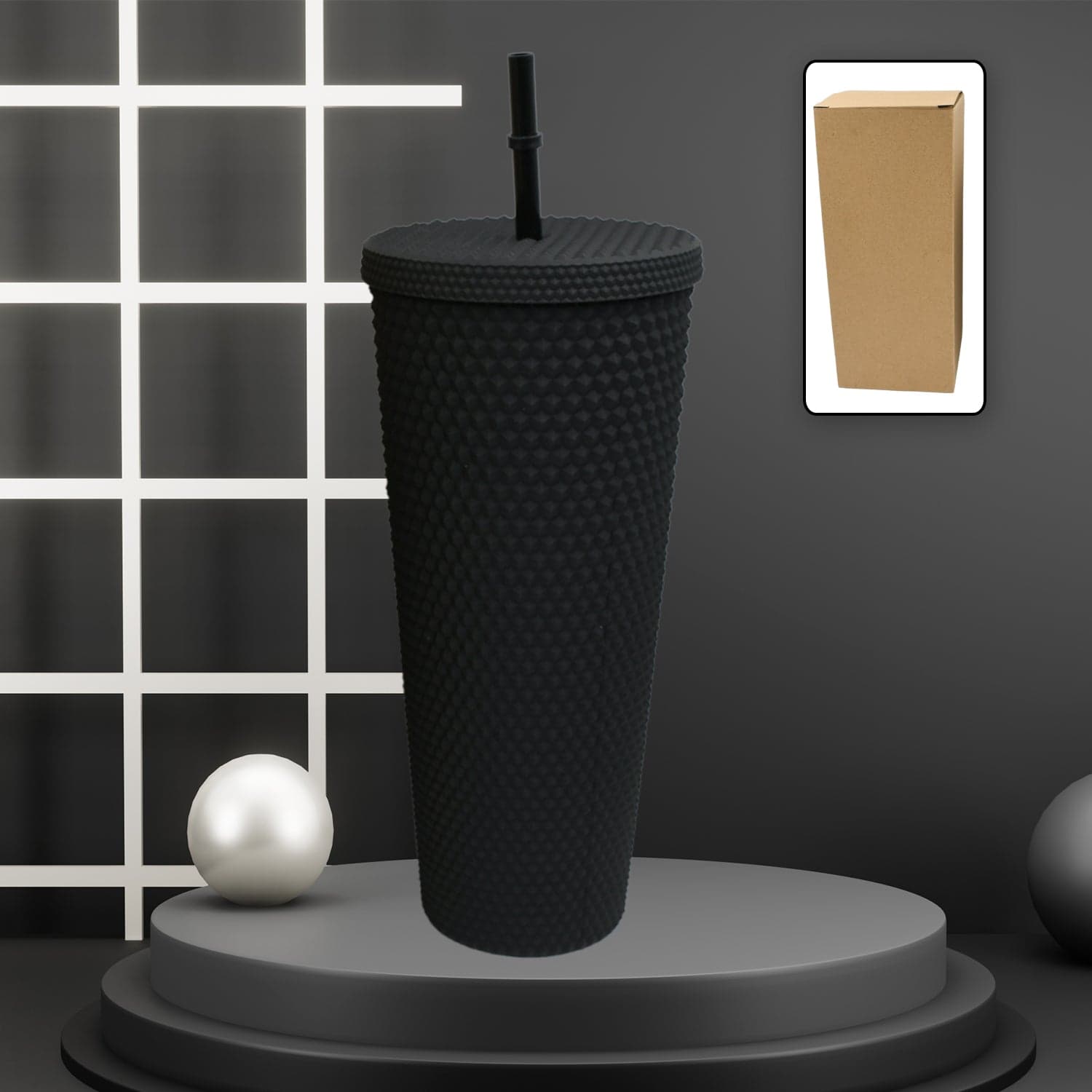 Reusable Studded Tumbler with Straw & Leak Proof Lid (1 Pc, Mix Colors) thumbnail 1