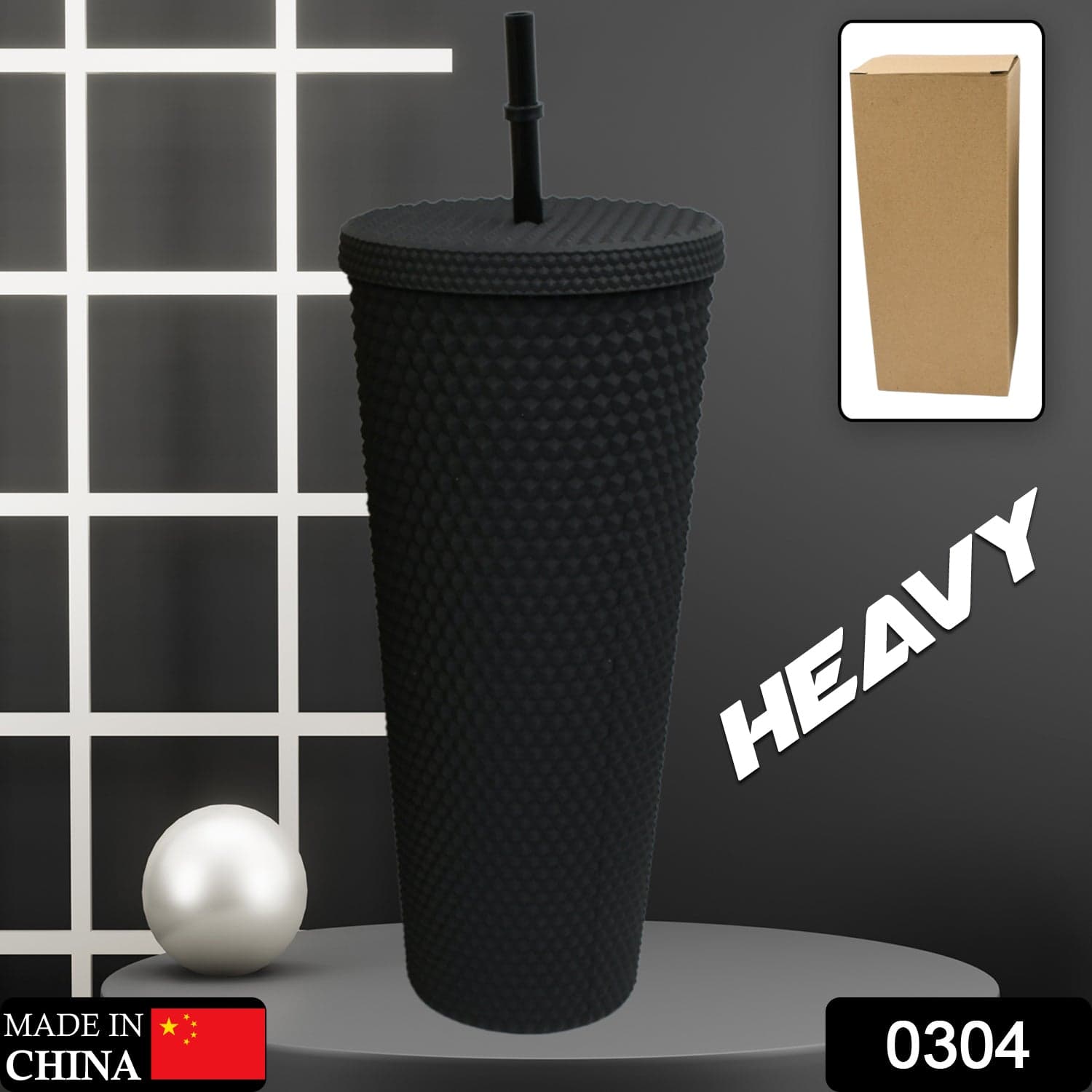 Reusable Studded Tumbler with Straw & Leak Proof Lid (1 Pc, Mix Colors) thumbnail 2