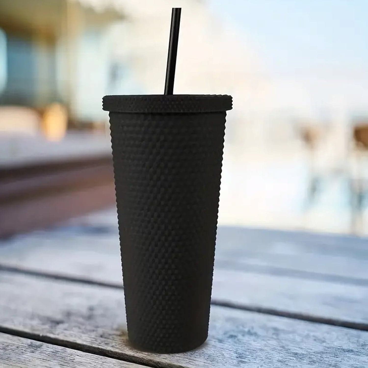 Reusable Studded Tumbler with Straw & Leak Proof Lid (1 Pc, Mix Colors) thumbnail 7