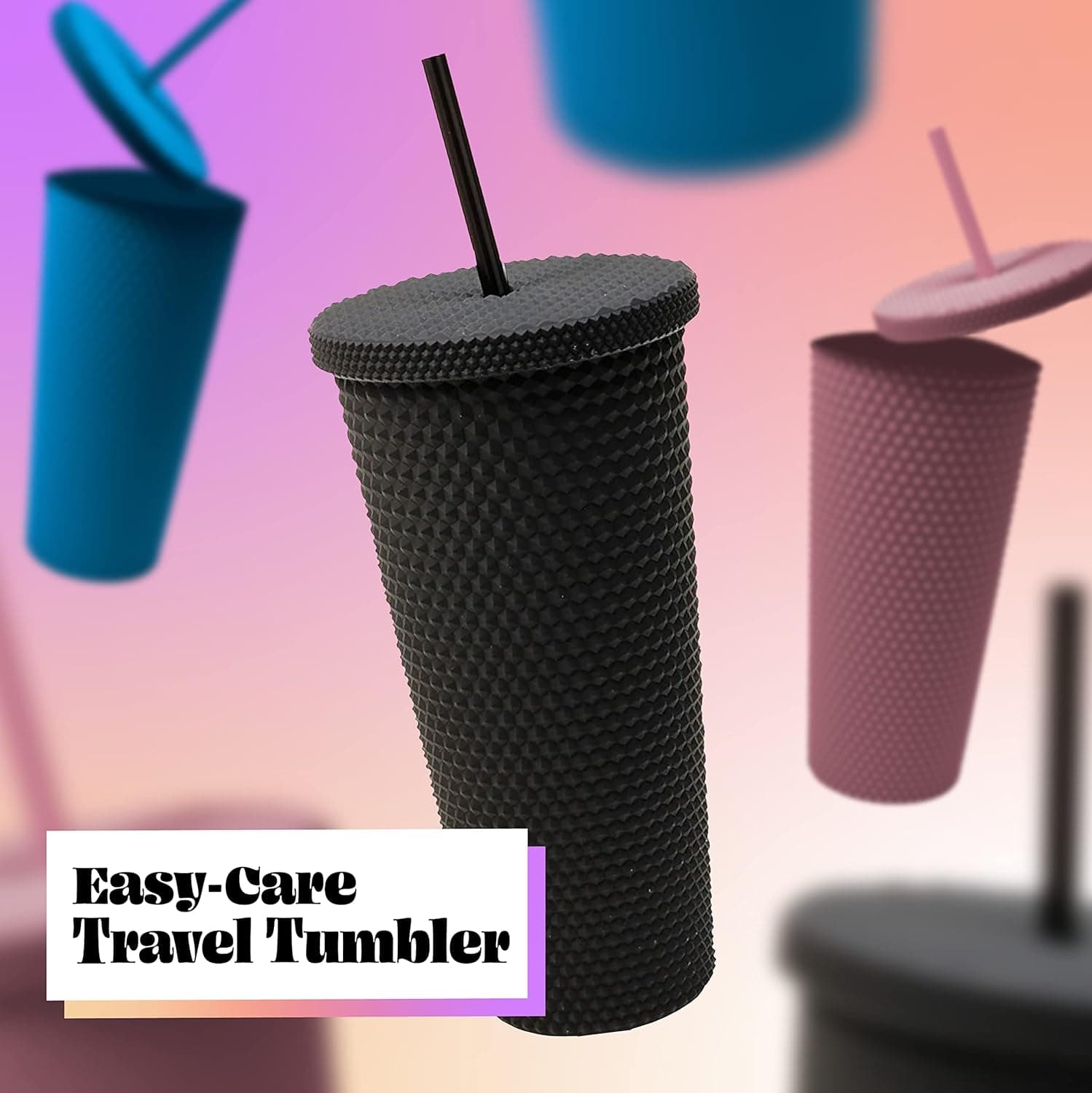 Reusable Studded Tumbler with Straw & Leak Proof Lid (1 Pc, Mix Colors) thumbnail 8