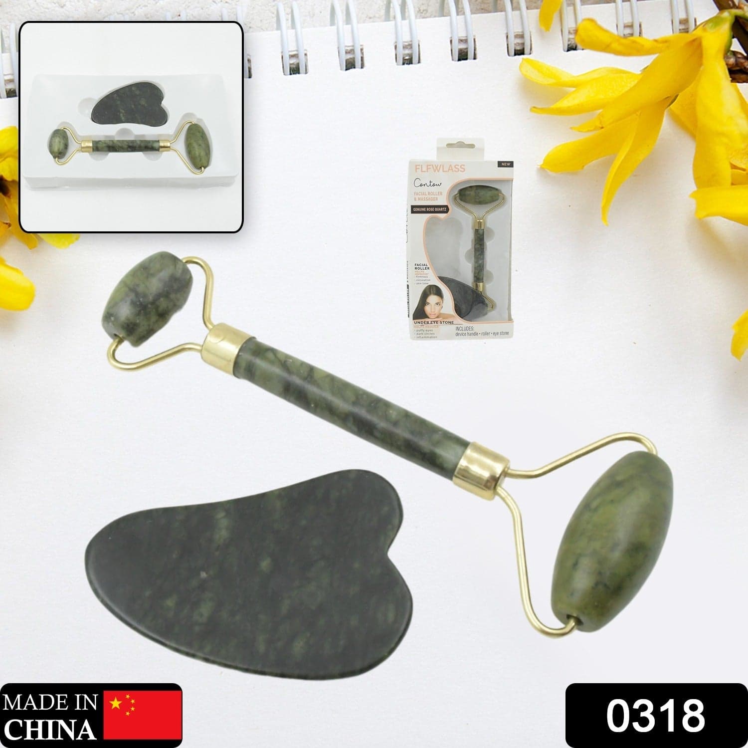 Jade Roller & Gua Sha Set Of Natural Face Massager For Anti-Aging thumbnail 2