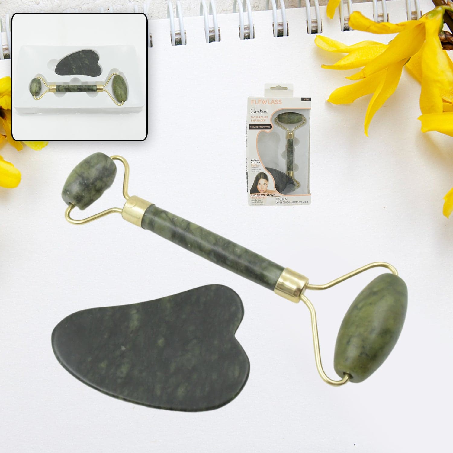 Jade Roller & Gua Sha Set Of Natural Face Massager For Anti-Aging thumbnail 3