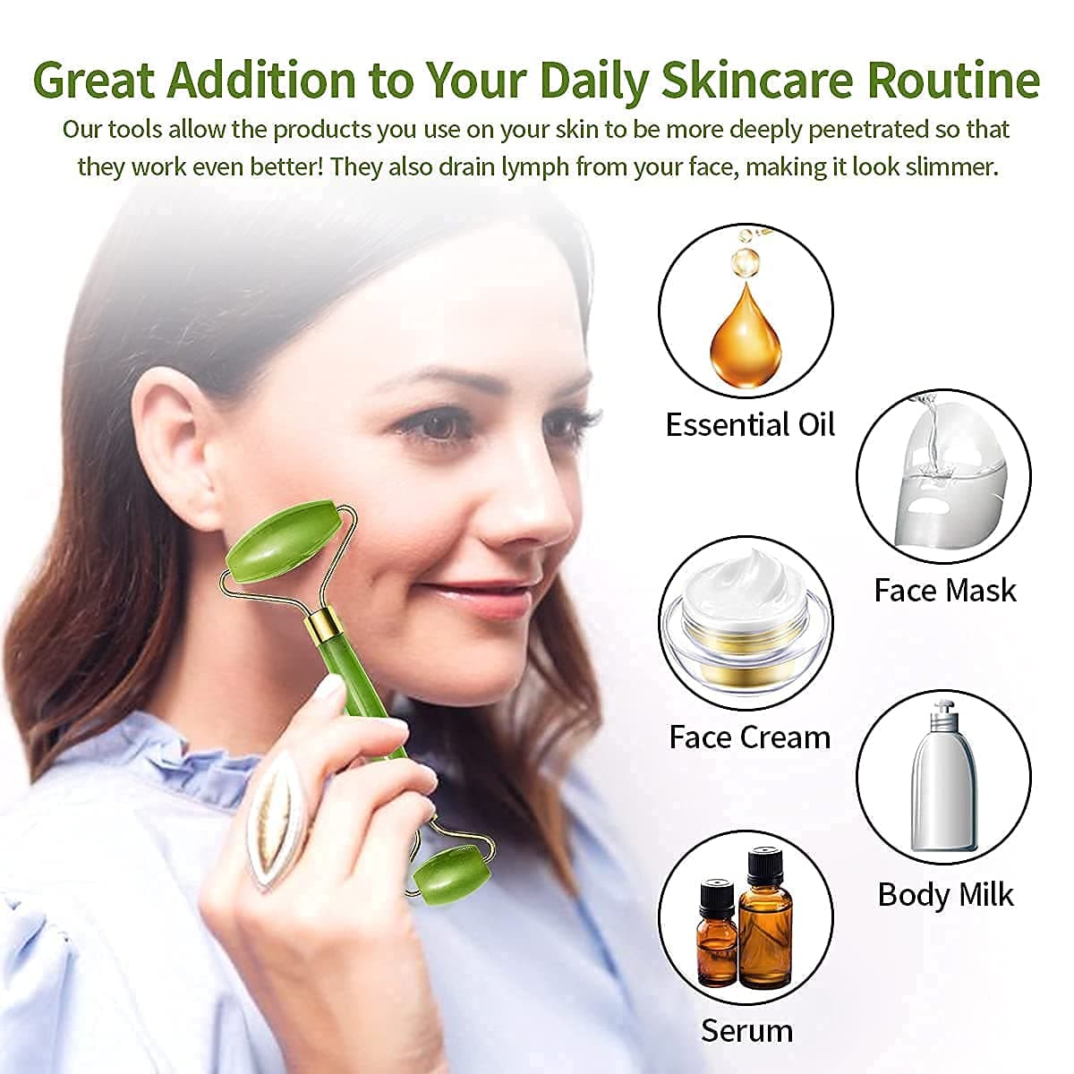 Jade Roller & Gua Sha Set Of Natural Face Massager For Anti-Aging thumbnail 7