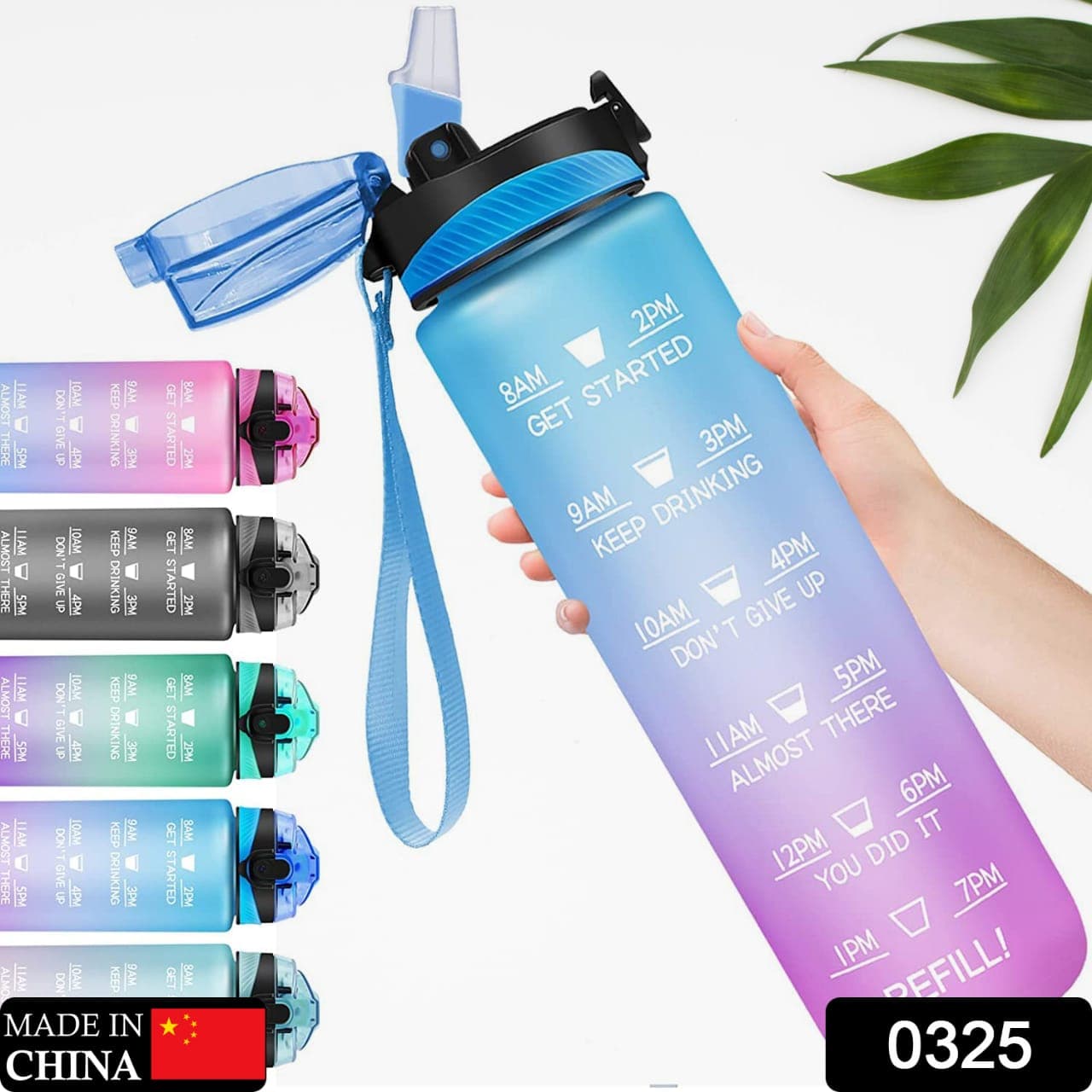 Motivational Water Bottle With Straw & Time Marker - Leakproof Tritan Portable Gym Bottle For Sports thumbnail 1