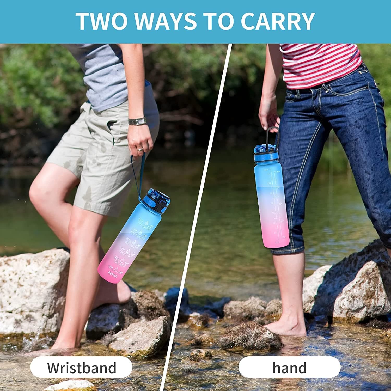 Motivational Water Bottle With Straw & Time Marker - Leakproof Tritan Portable Gym Bottle For Sports thumbnail 4