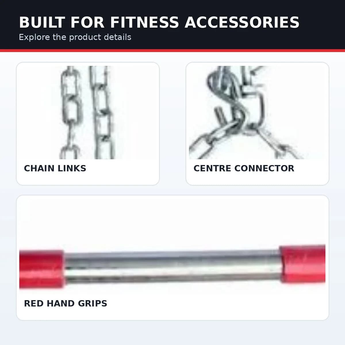 Red and Black Metal Chain-Suspended Pull-Up Bar with Padded Hand Grips thumbnail 3