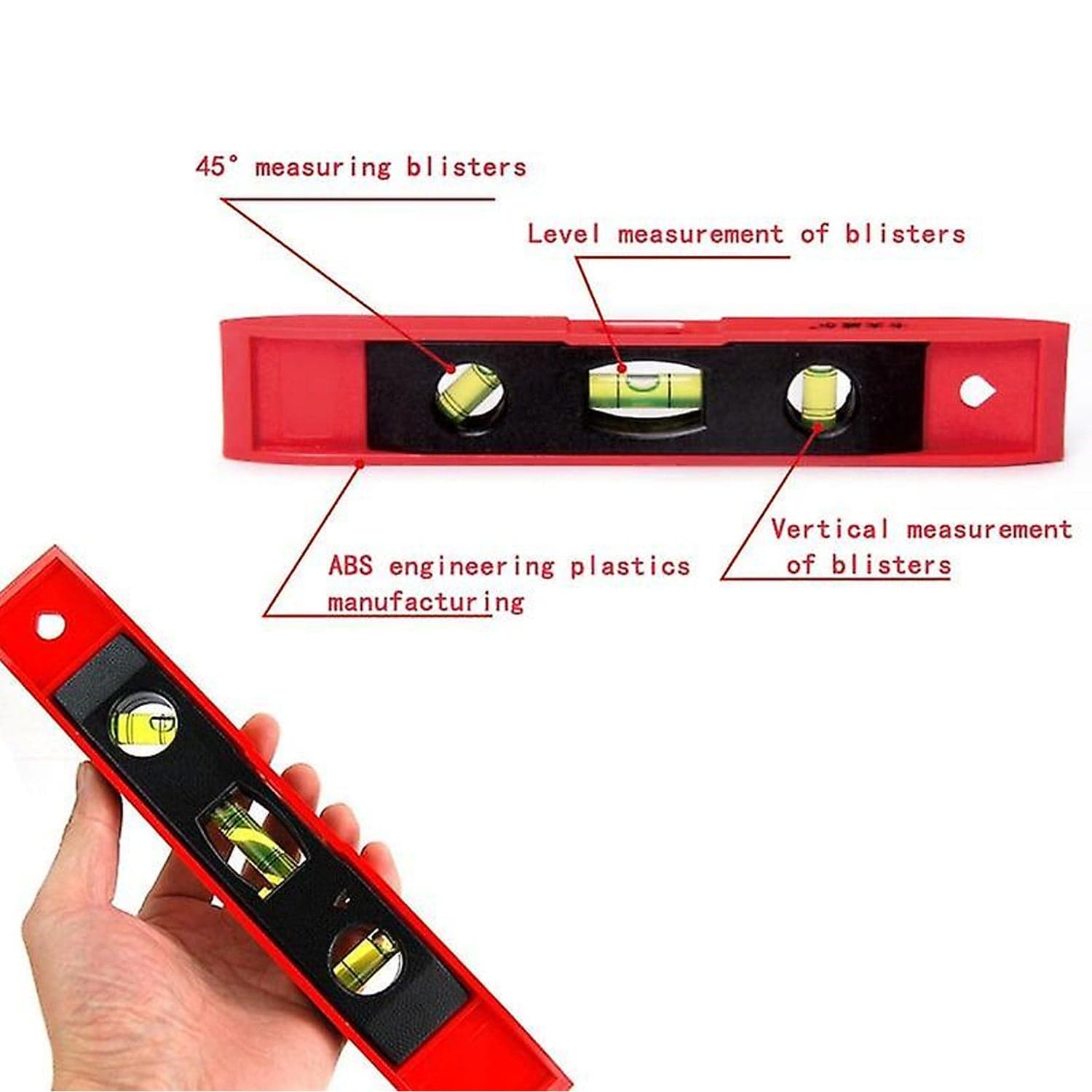 3 Bubble Mini Spirit Level Plastic Torpedo Carpenter's Spirit Level Measurement tools thumbnail 3