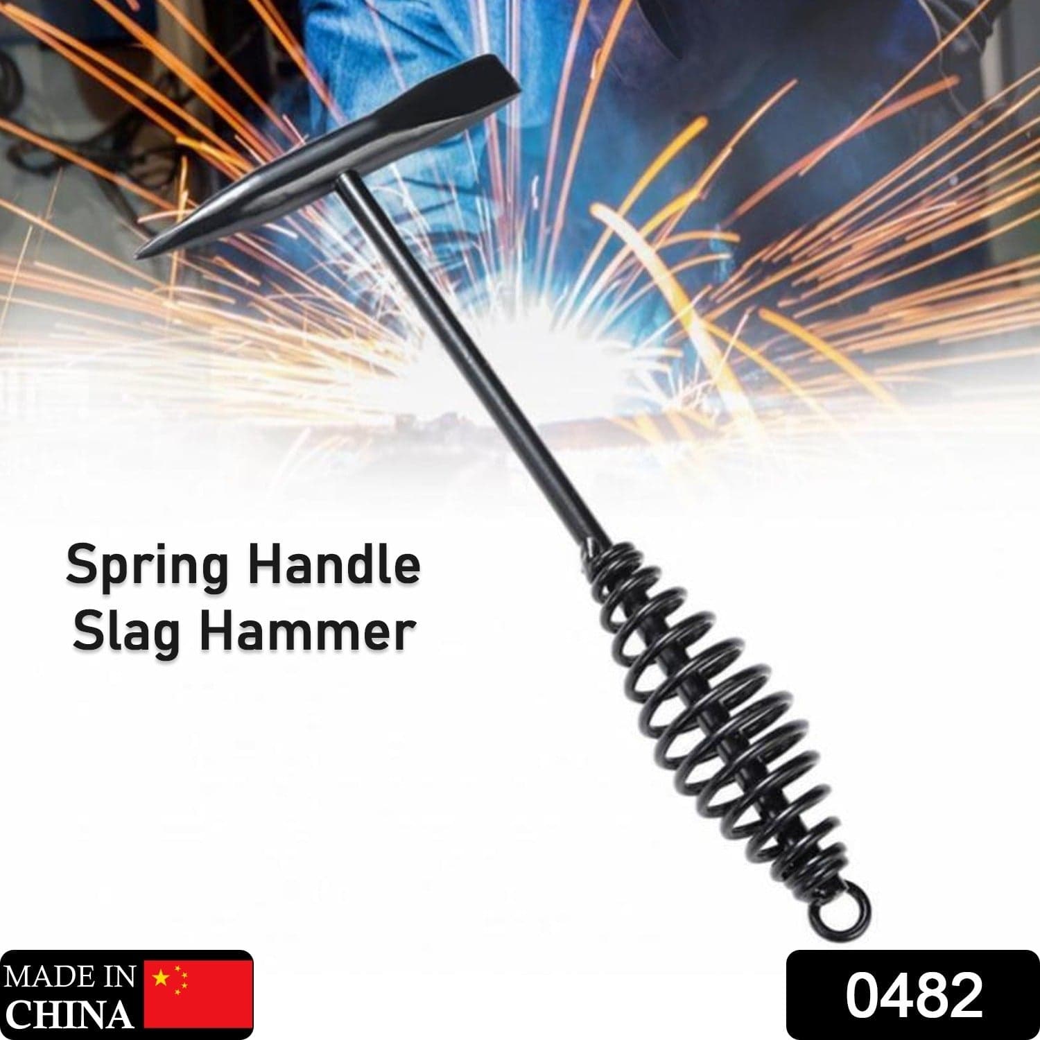 Welding Slag Removal Hammer with Coil Spring Handle | Heavy Duty Chipping Tool for Slag & Spatter Cleaning (1 Pc) thumbnail 2