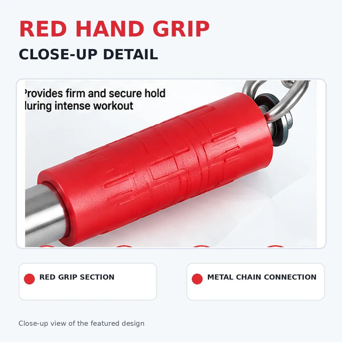 Red and Black Metal Chain-Suspended Pull-Up Bar with Padded Hand Grips thumbnail 4