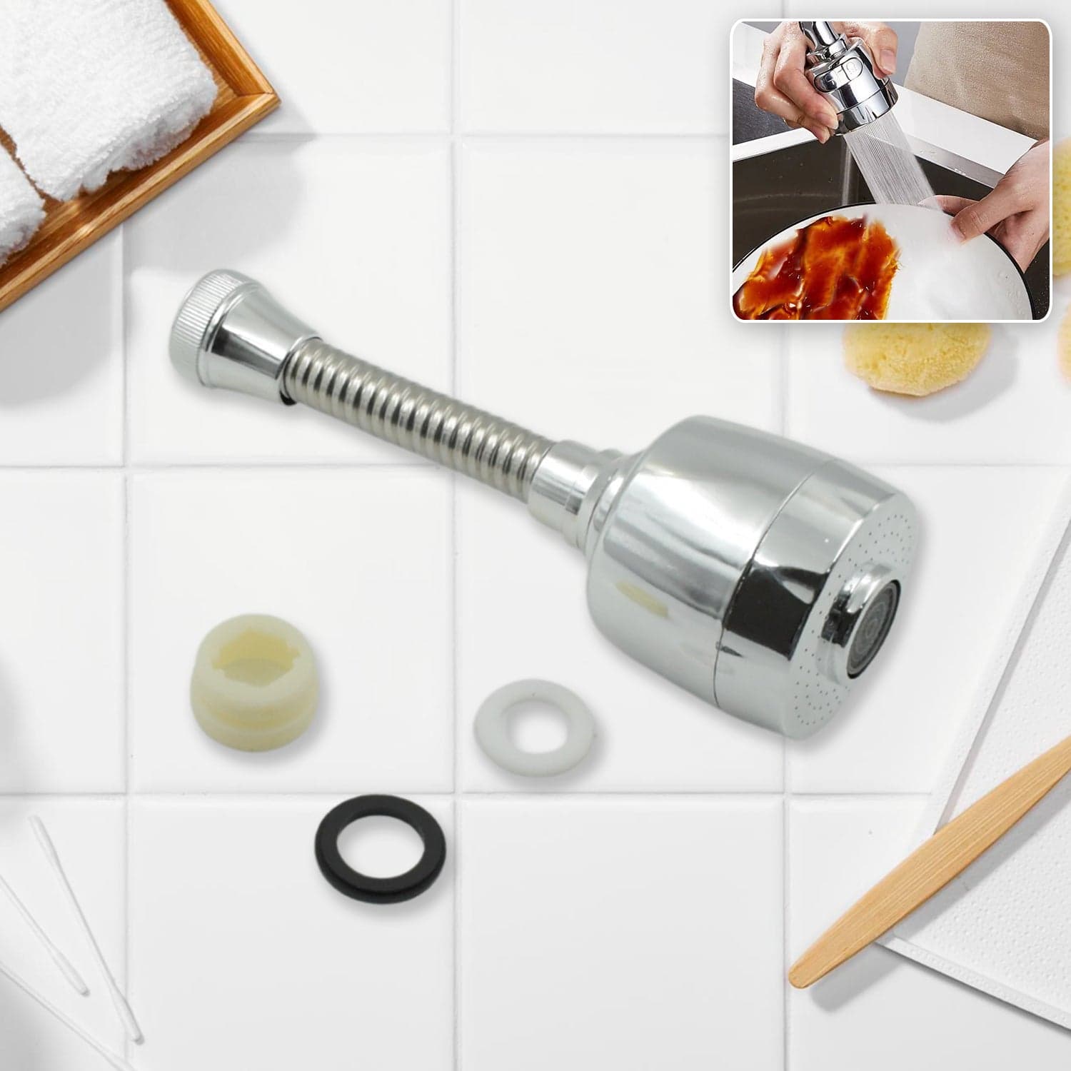 360° Rotating Faucet Sprayer of Water-Saving Splash-Proof Aerator for Kitchen & Bathroom (6 Inch) thumbnail 1