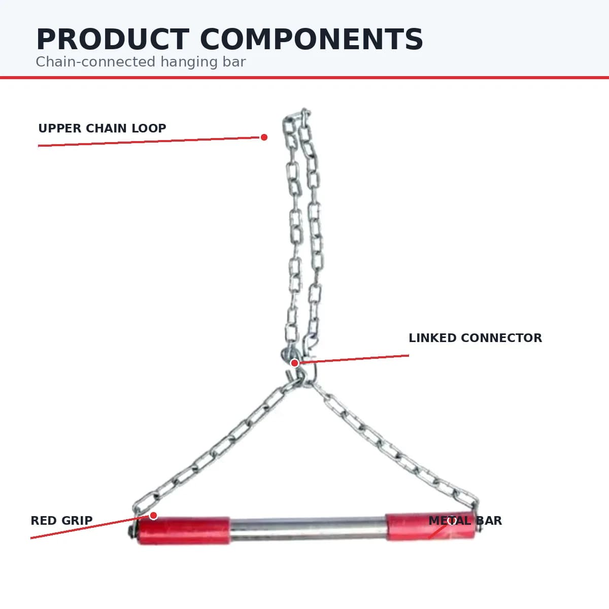 Red and Black Metal Chain-Suspended Pull-Up Bar with Padded Hand Grips thumbnail 5