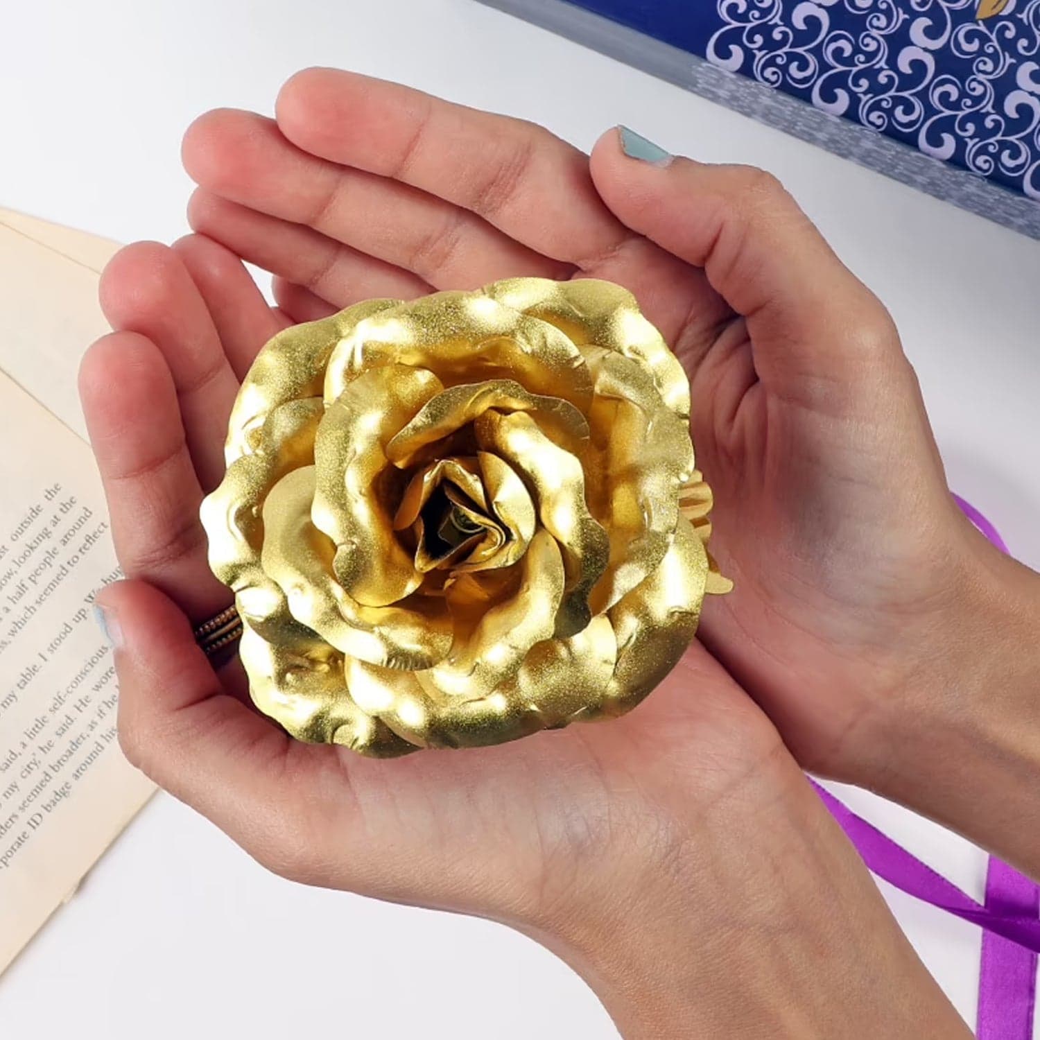 Luxury Decorative Gold Plated Artificial Golden Rose with Premium Box thumbnail 4