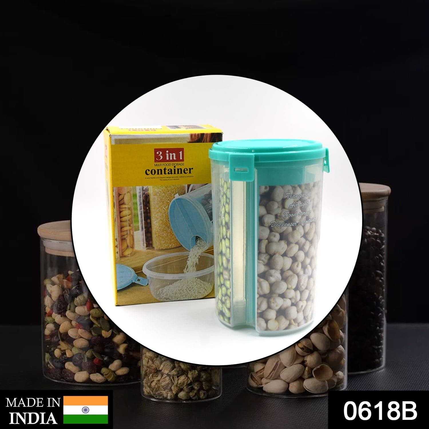3 in 1 Transparent Air Tight Storage Dispenser Container (With Color Box) thumbnail 2