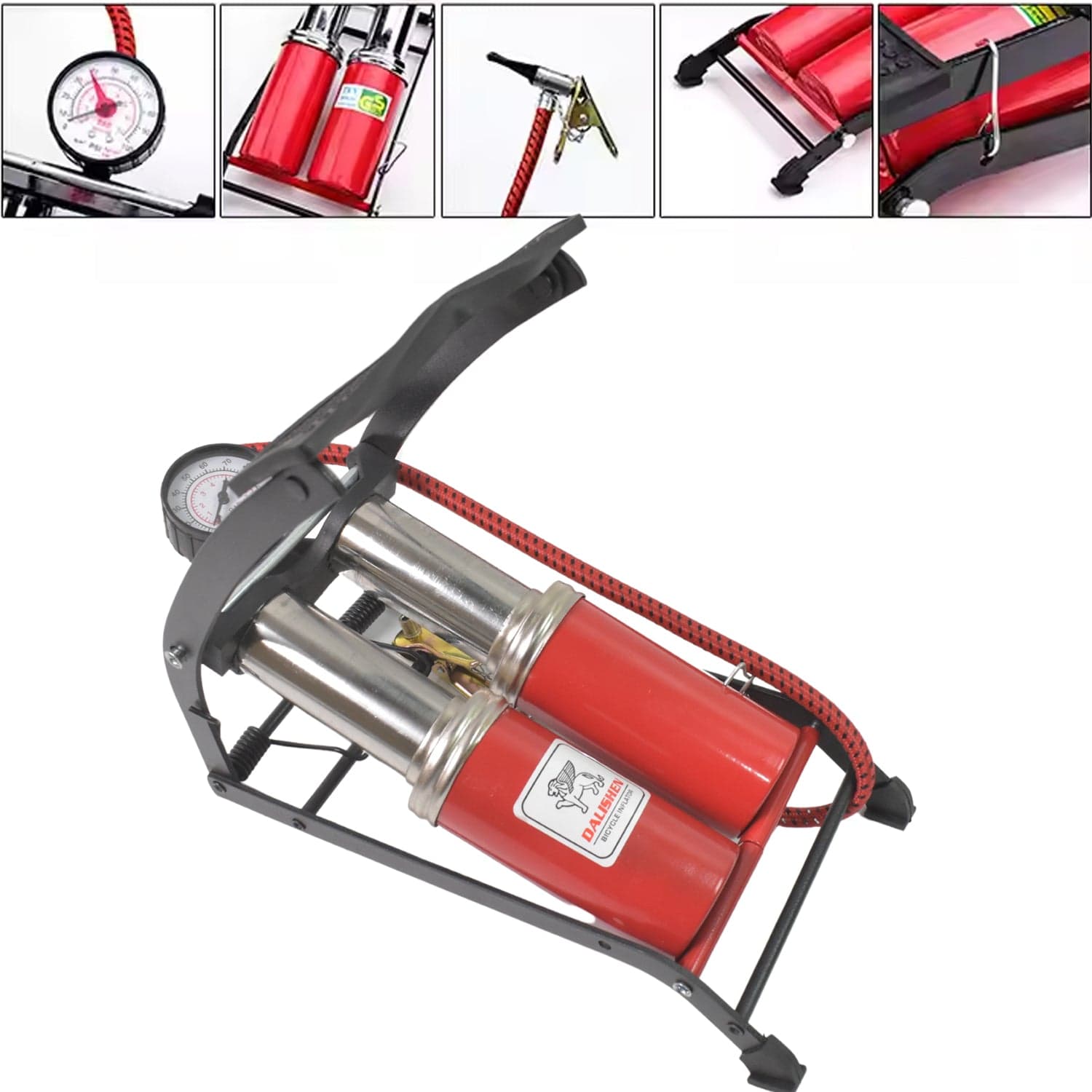 Dual-Cylinder Foot Pump, Portable Floor Bike Pump, 100PSI Air Pump thumbnail 5