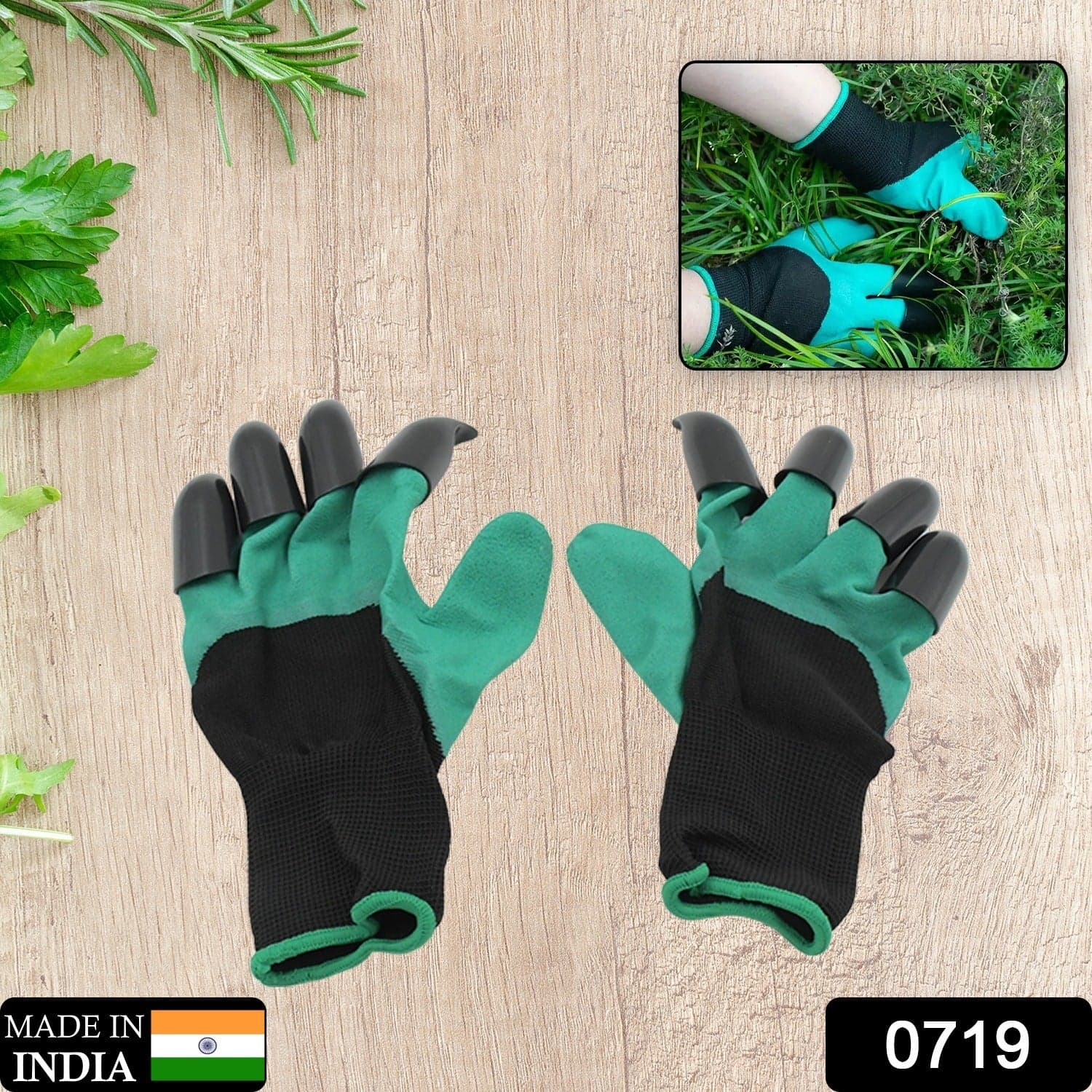 Heavy Duty Garden Gloves with Claws (Washable): 1 Pair (Mix Color) thumbnail 2