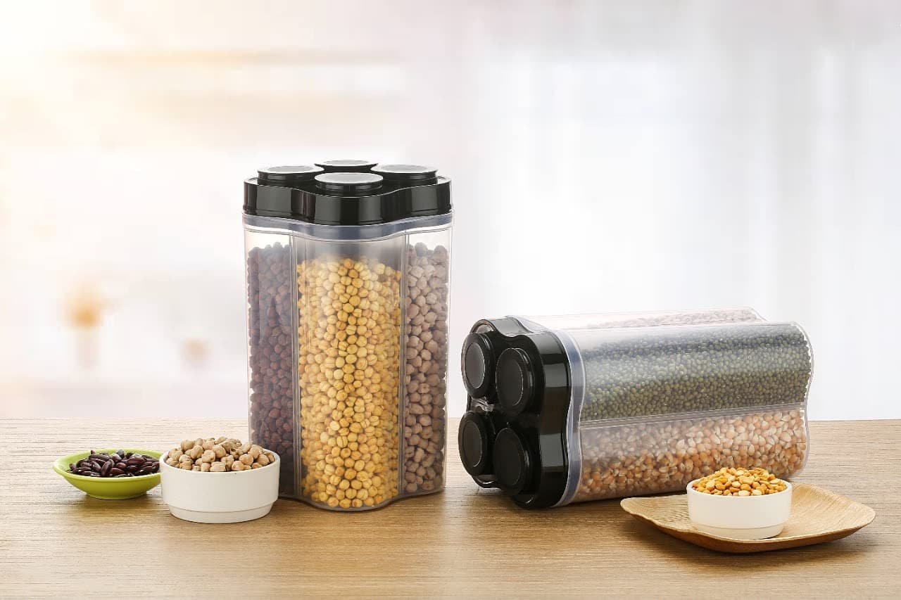 Plastic Lock Food Storage 4 Section Container Jar for Grocery, Fridge Container. thumbnail 2