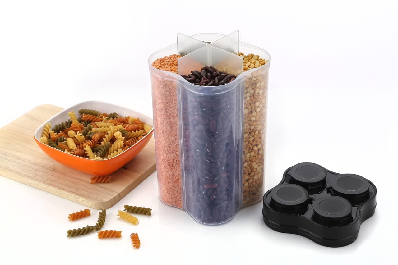 Plastic Lock Food Storage 4 Section Container Jar for Grocery, Fridge Container. thumbnail 3