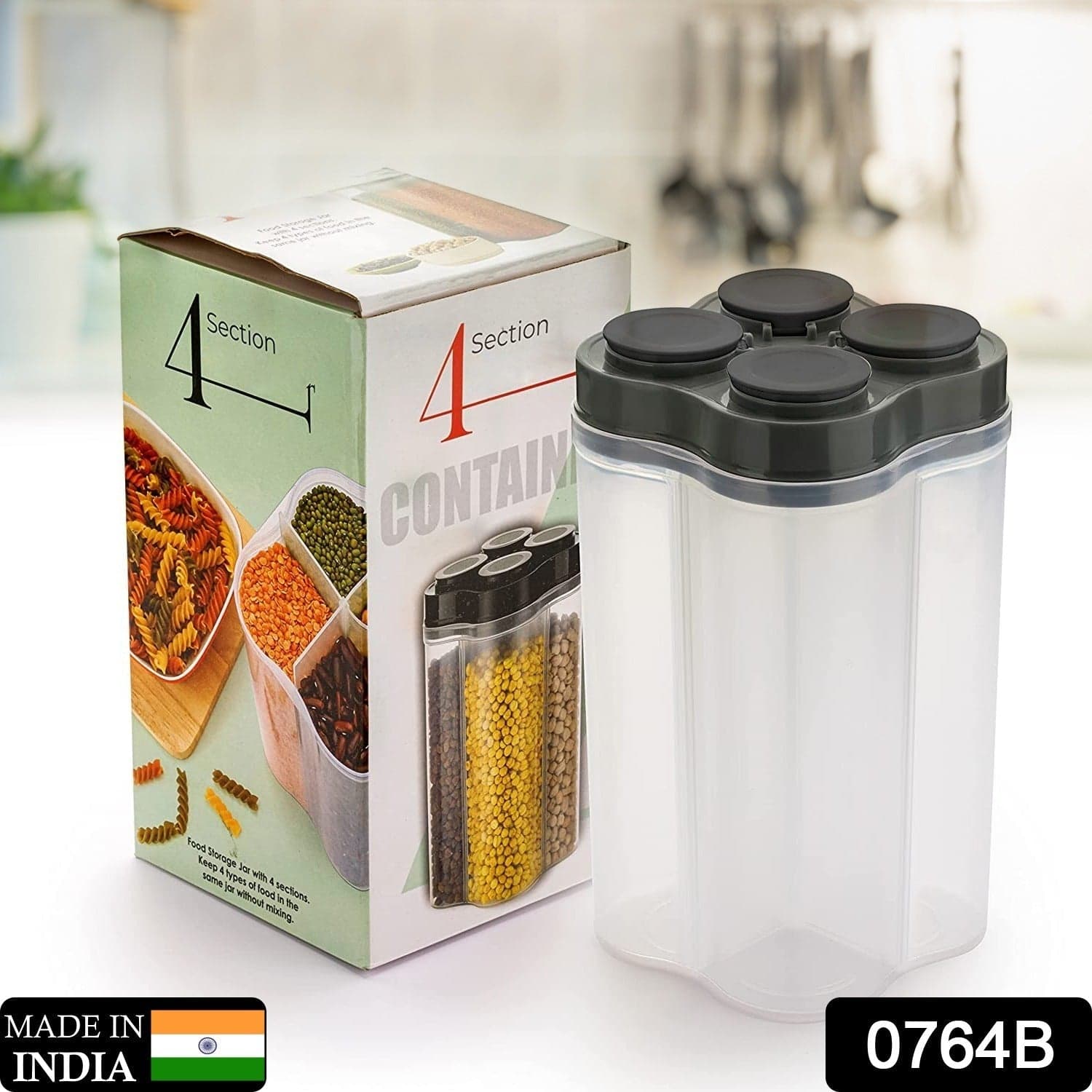 Plastic Lock Food Storage 4 Section Container Jar for Grocery, Fridge Container. thumbnail 4
