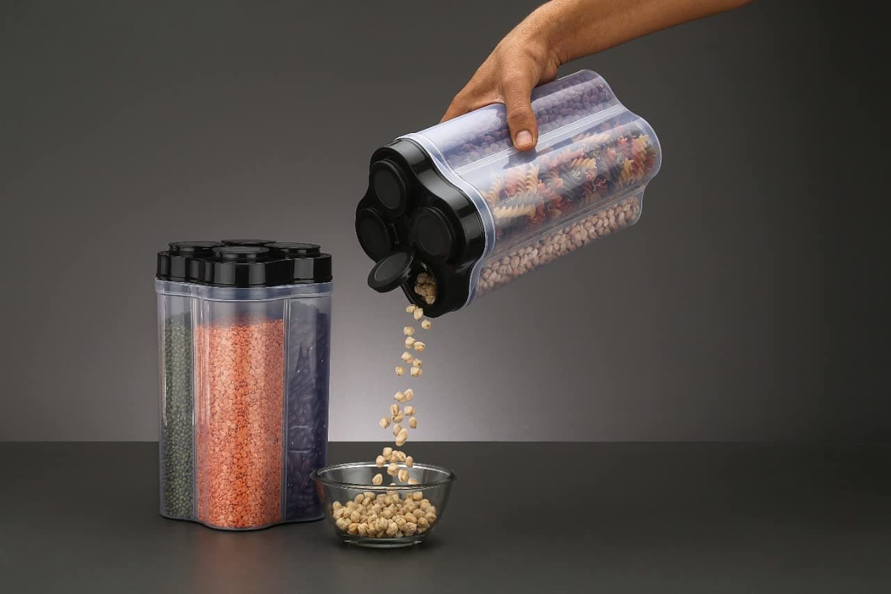 Plastic Lock Food Storage 4 Section Container Jar for Grocery, Fridge Container. thumbnail 5