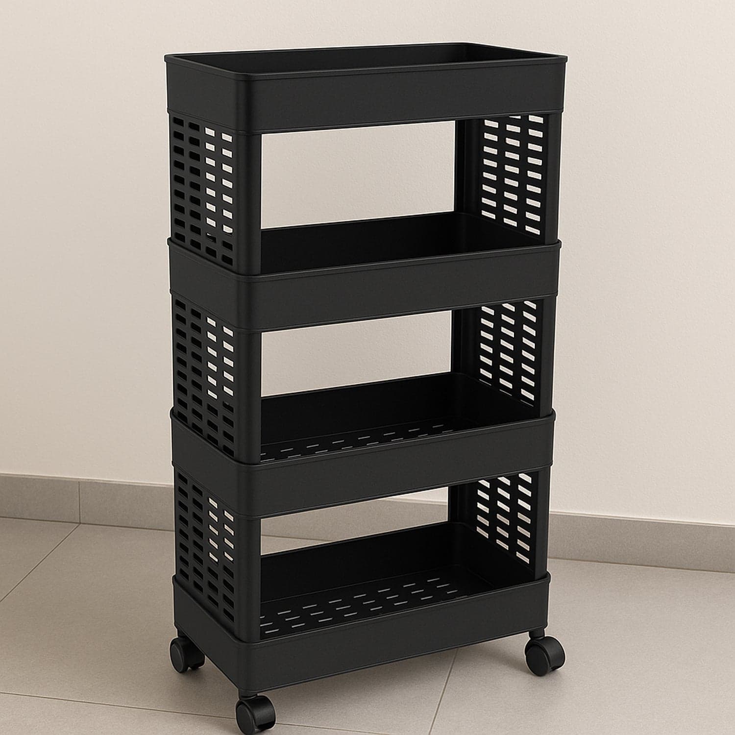 4-Layer Plastic Storage Rack with Wheels thumbnail 1