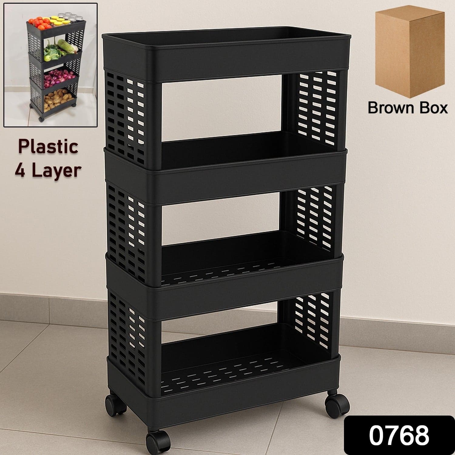 4-Layer Plastic Storage Rack with Wheels thumbnail 2
