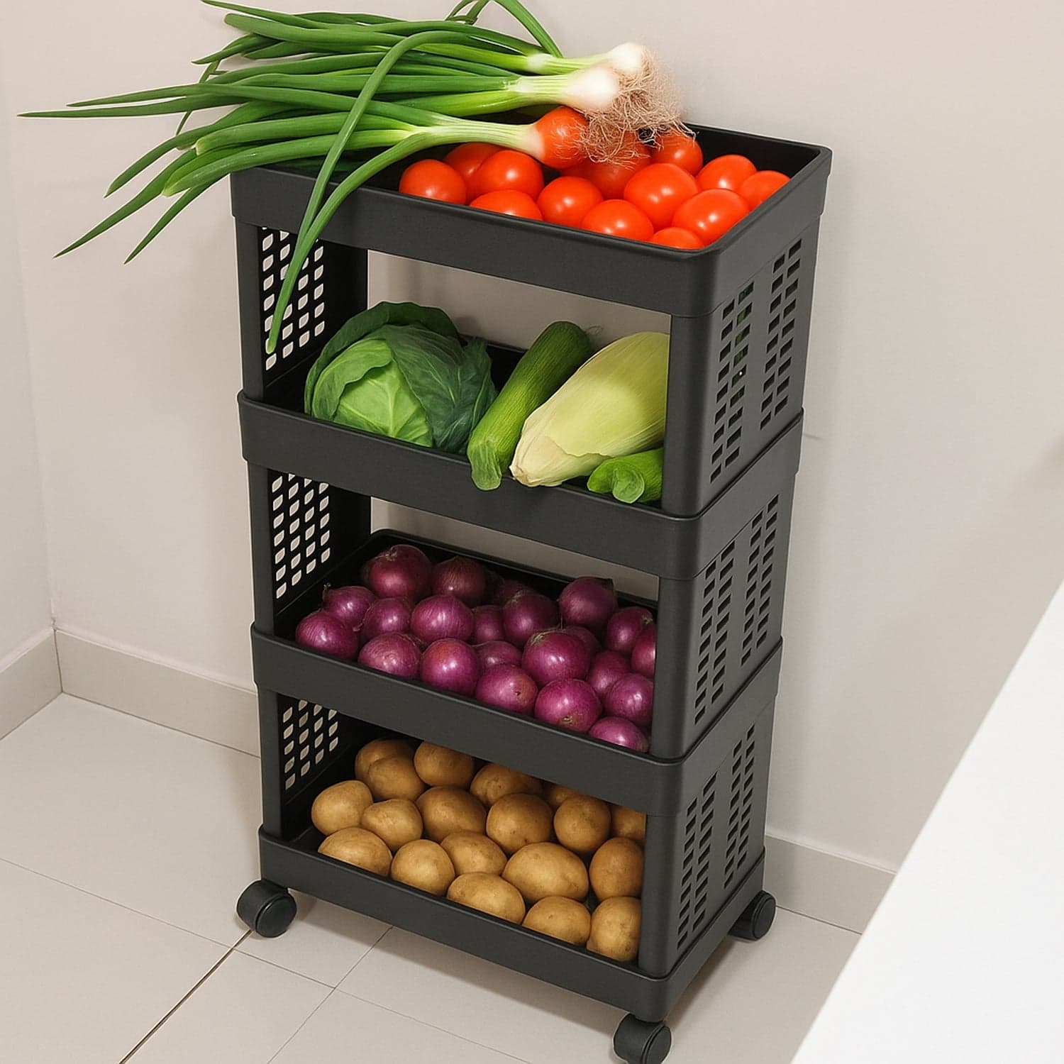 4-Layer Plastic Storage Rack with Wheels thumbnail 4