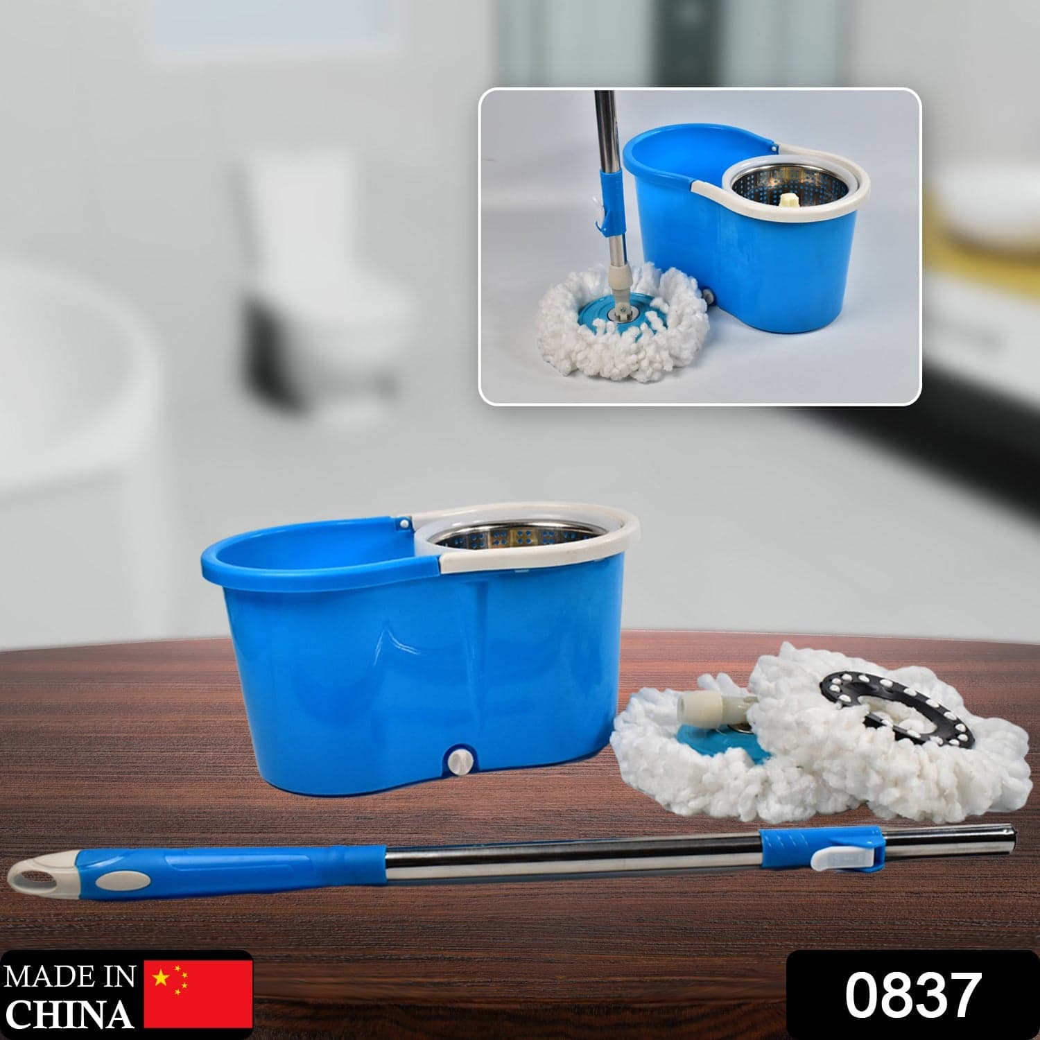 Spin Floor Cleaning Easy Advance Tech Bucket Mop And Rotating Steel Pole Head With 2 Microfiber Refill Heads thumbnail 2