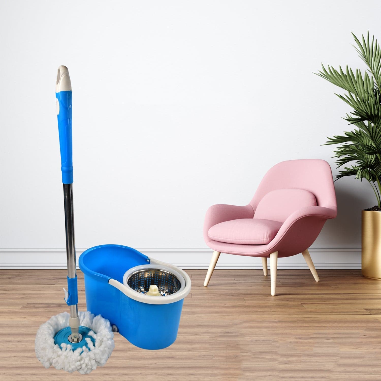 Spin Floor Cleaning Easy Advance Tech Bucket Mop And Rotating Steel Pole Head With 2 Microfiber Refill Heads thumbnail 3