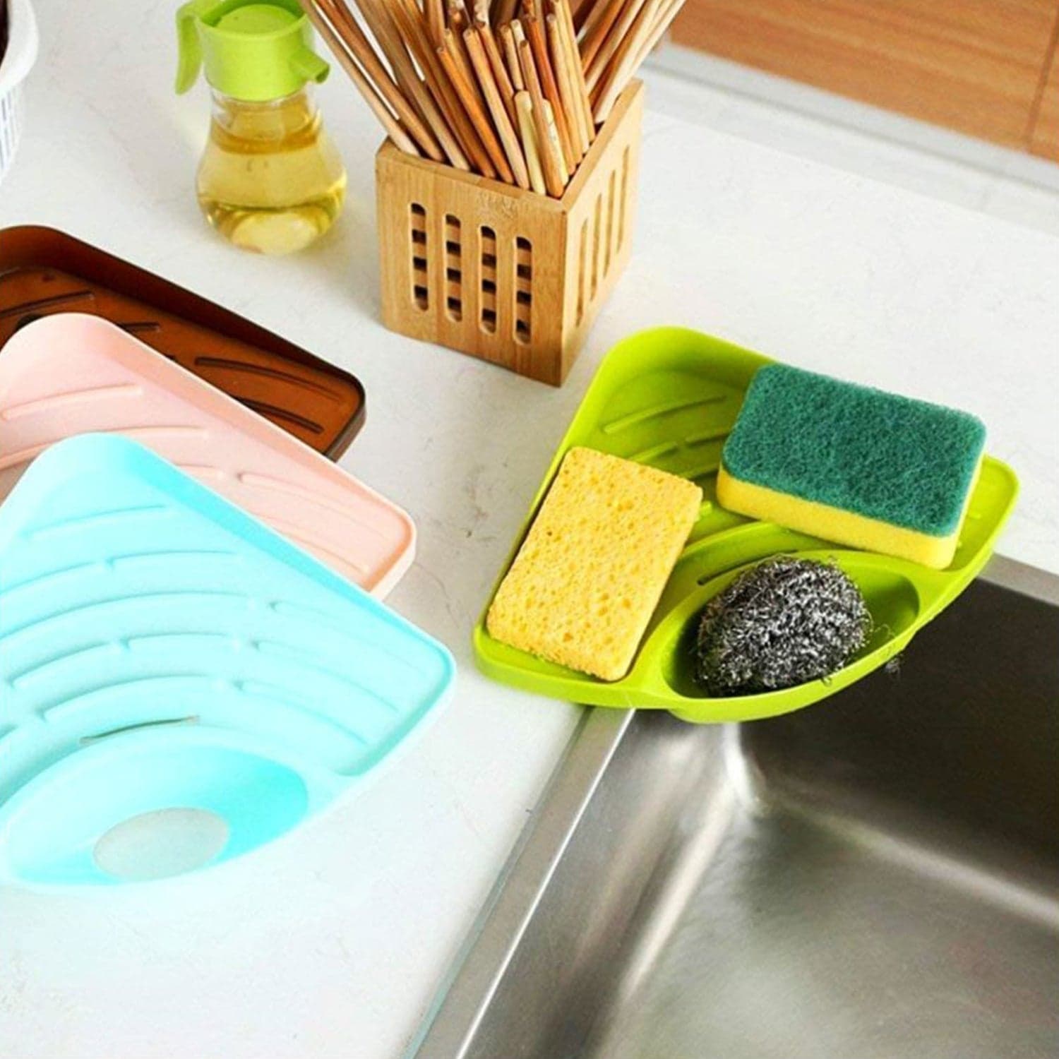 Sink Strainer Basket Corner Kitchen Triangular Multi functional Drain Shelf thumbnail 5