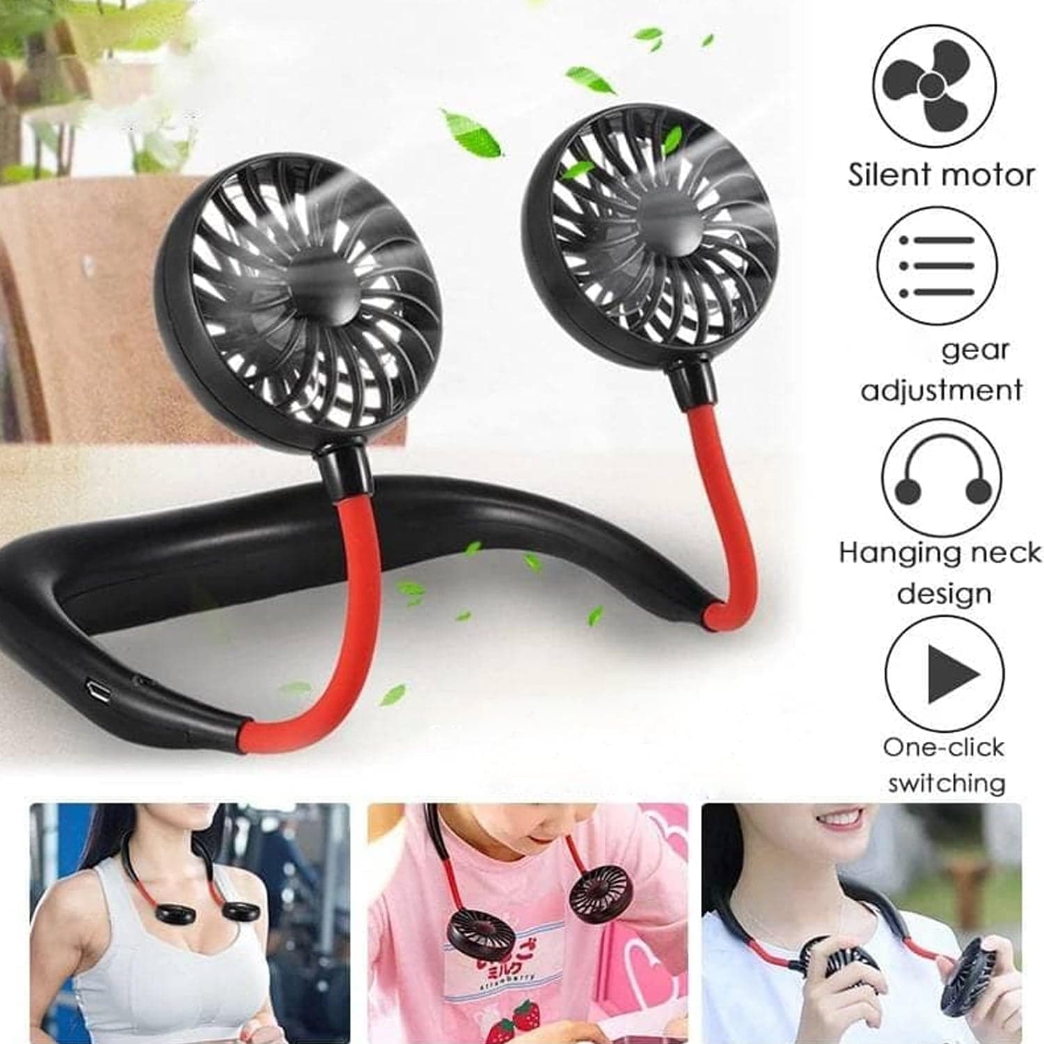 Hand Free Personal Fan - Portable Usb Battery Rechargeable With Battery Comaprtment Mini Fan - Headphone Design Wearable Neckband Fan Necklance Fan Cooler Fan For Home thumbnail 11