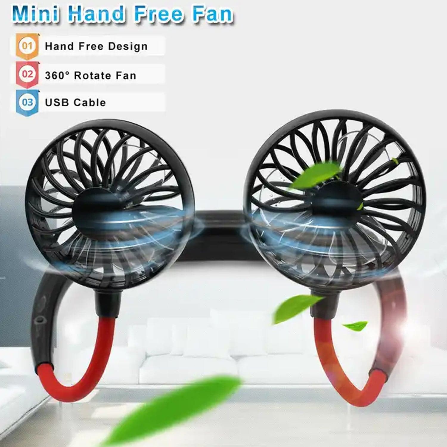 Hand Free Personal Fan - Portable Usb Battery Rechargeable With Battery Comaprtment Mini Fan - Headphone Design Wearable Neckband Fan Necklance Fan Cooler Fan For Home thumbnail 9