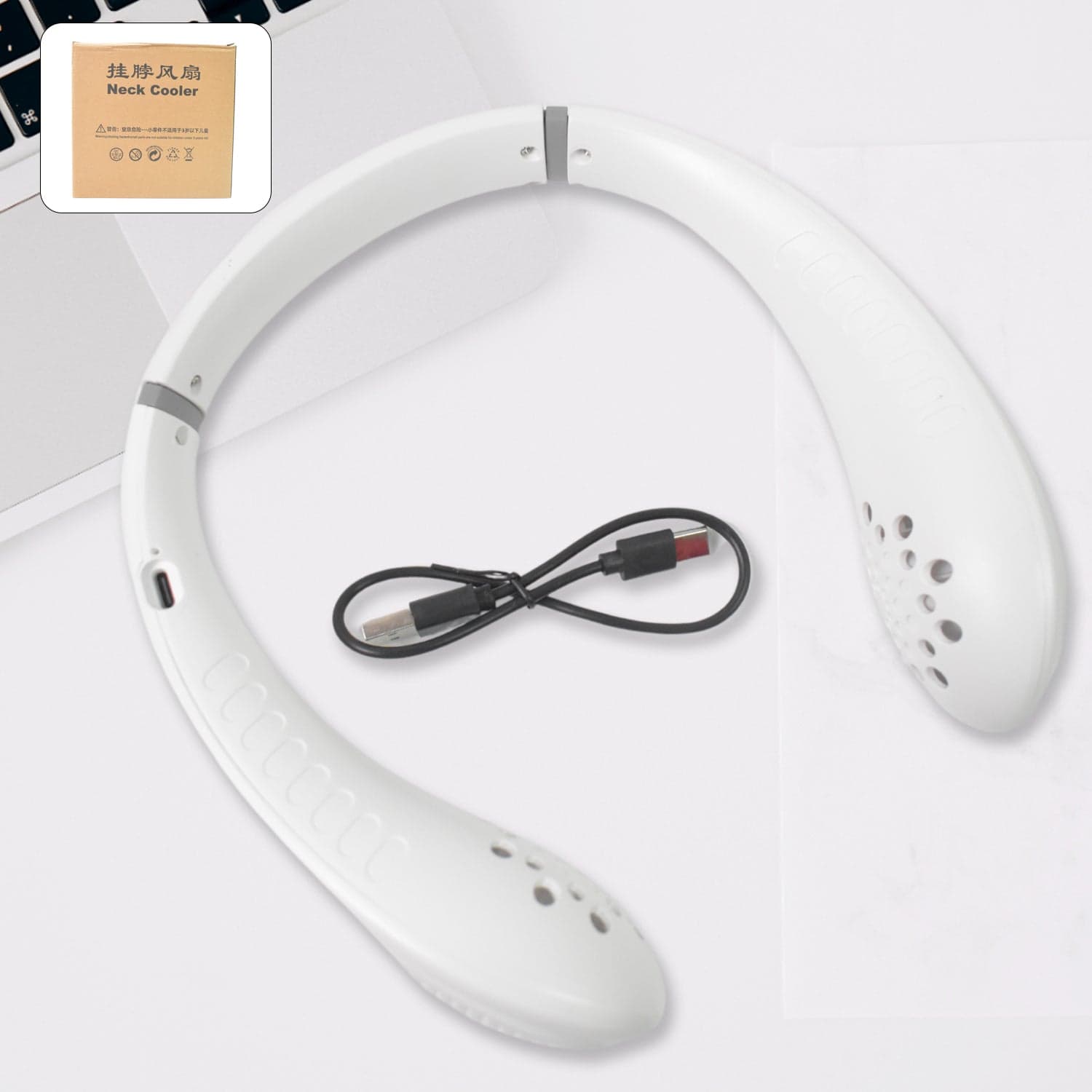 Portable USB Rechargeable Neck Fan of Wearable, 3 Speeds, Headphone Design thumbnail 4