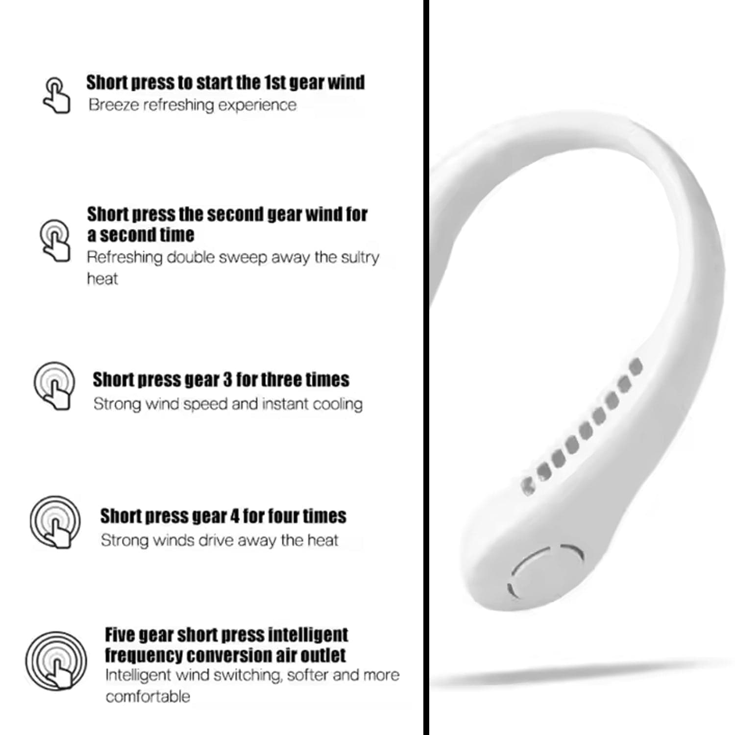 Portable USB Rechargeable Neck Fan of Wearable, 3 Speeds, Headphone Design thumbnail 5