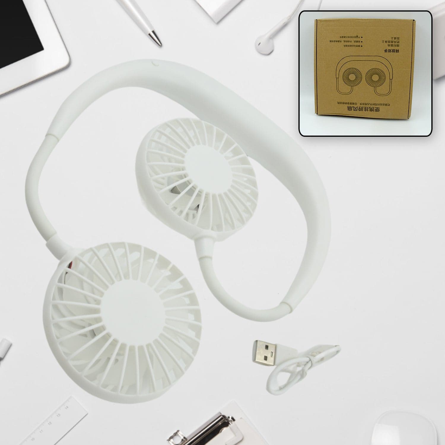 USB Rechargeable Wearable Neckband Fan thumbnail 4