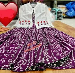 Wine Purple Printed Gown Dress With White Jacket Set Stylish