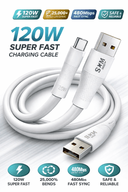 Premium USB Data Cable 1 Meter | 120W Fast Charging & High-Speed Data Transfer | Durable & Flexible Cable