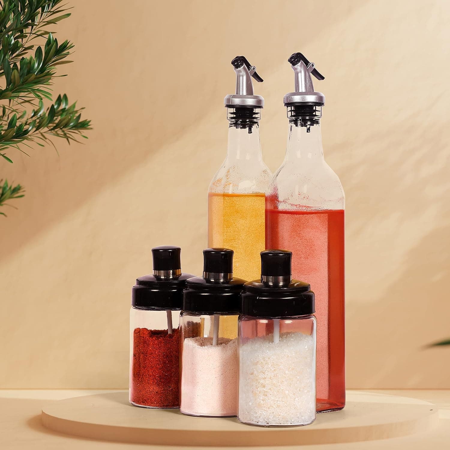 Transparent Glass Oil Dispenser 500 Ml Bottle Set Of 2 thumbnail 1
